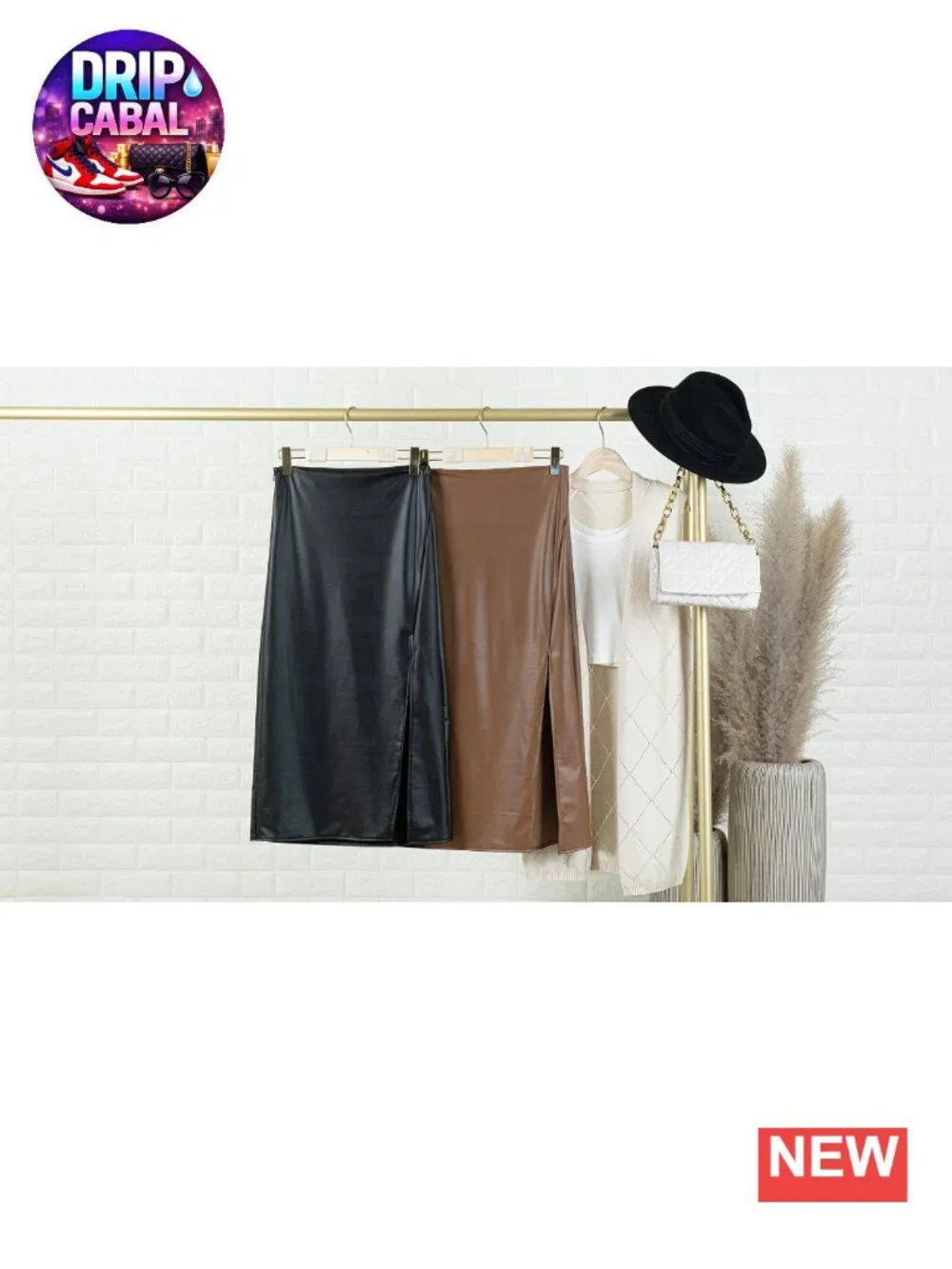 Women High Waisted Faux Leather Side Slit Bodycon Skirt